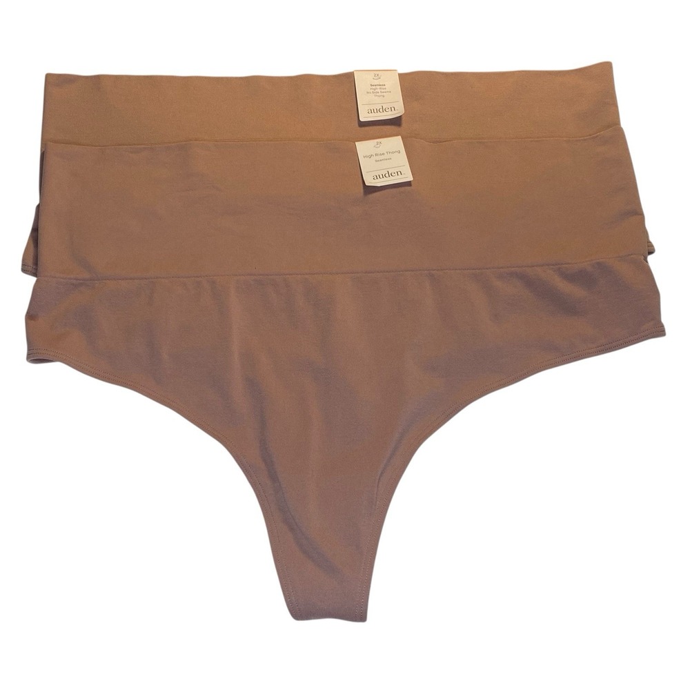 Women's Plus Size 2X Seamless High Rise Thong Panties Auden Basic Mauve Lot Of 2